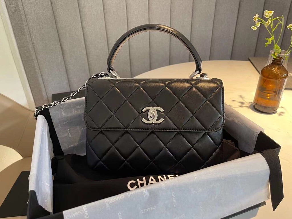 Chanel Classic Flap Bag SiLouis Vuittoner Hardware Black 9.8in/25cm
