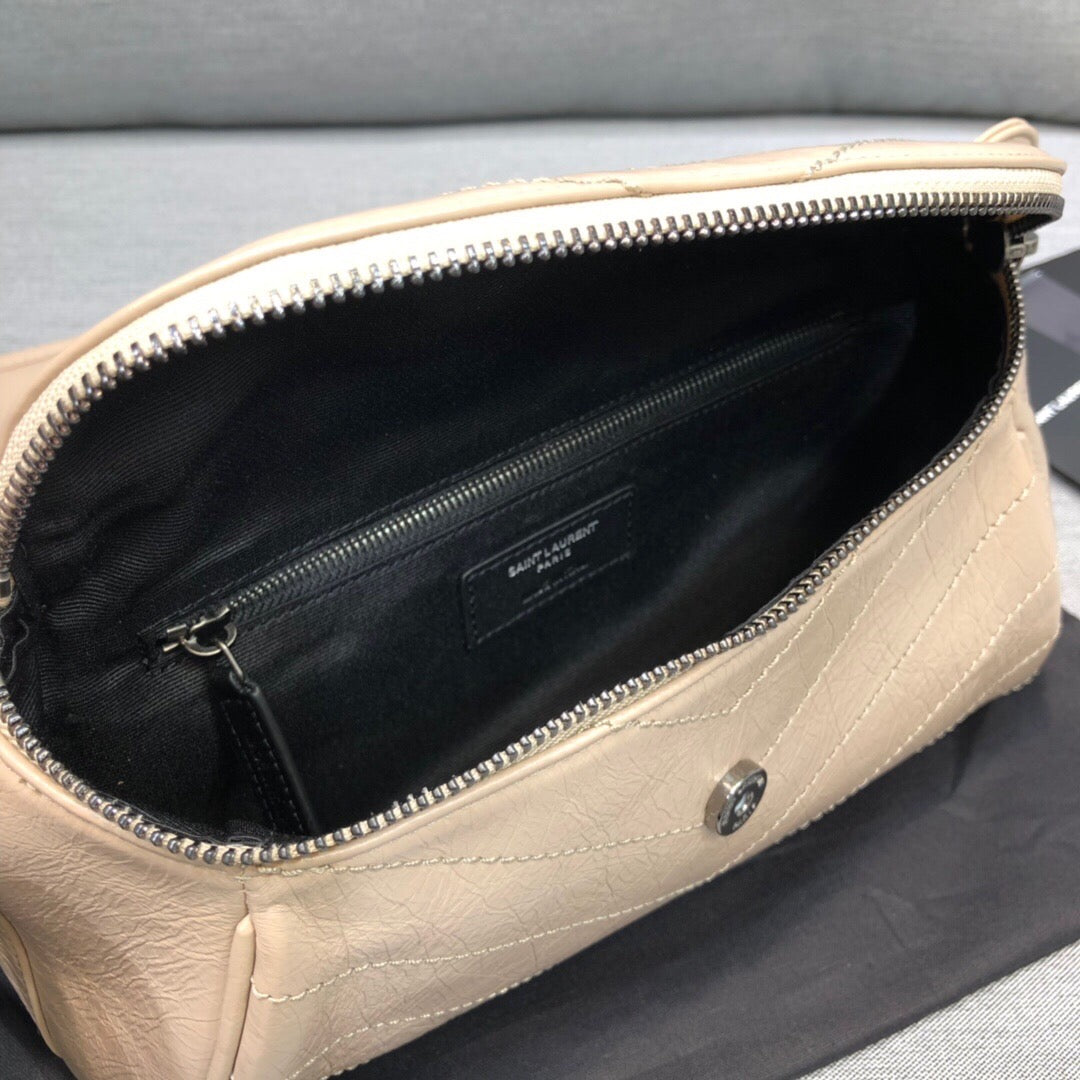 Niki MeGLAMIum Crinkled Shoulder Bag Beige For Women 11in/28cm YSL