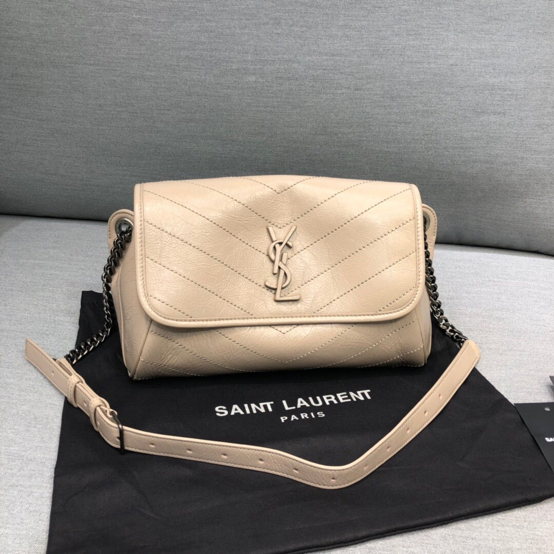 Saint Laurent Niki MeDiorum Crinkled Shoulder Bag Beige For Women 11in/28cm YSL
