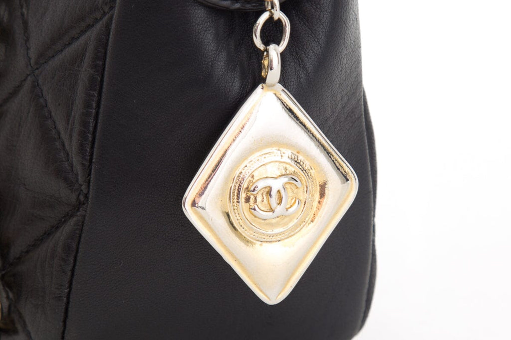 Chanel Vintage Black Quilted Medallion Zip Tote  Shoulder Bag