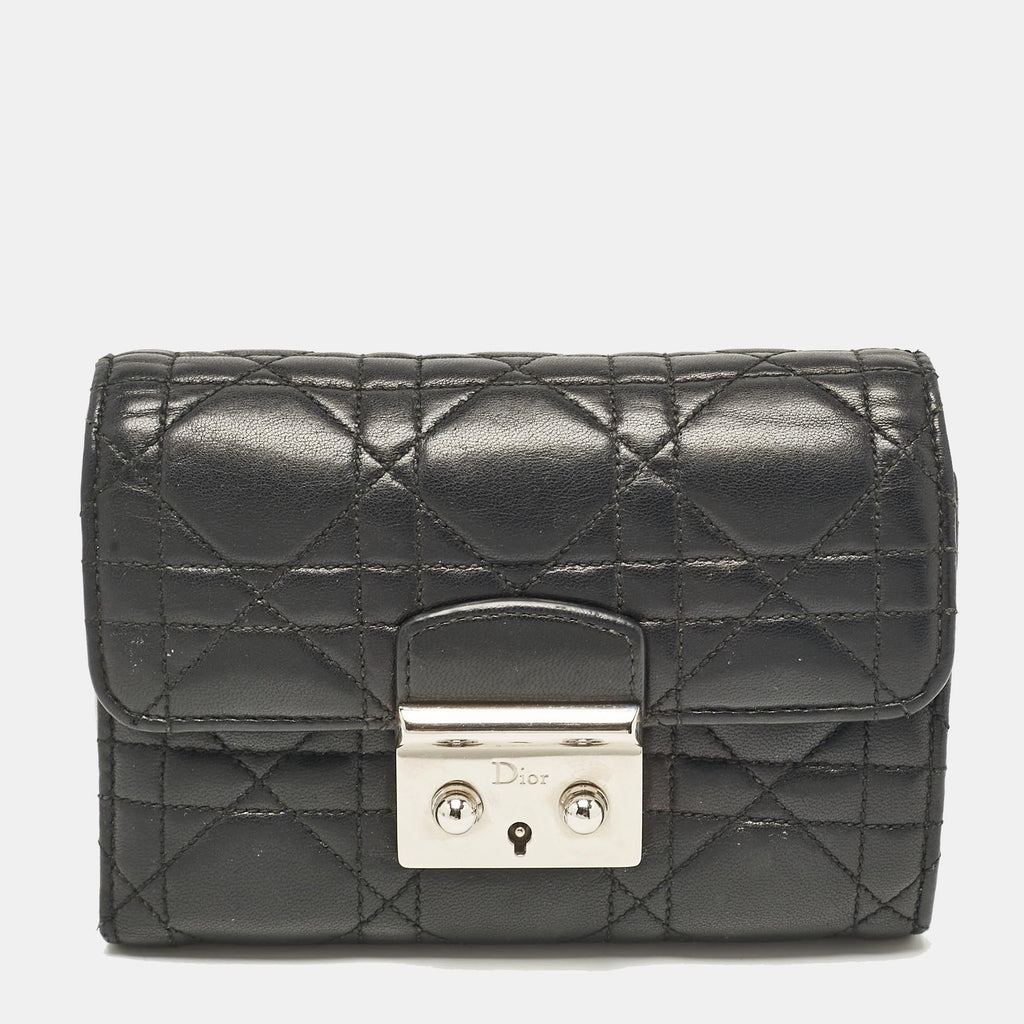 Dior Black Cannage Leather Miss Dior Compact Wallet
