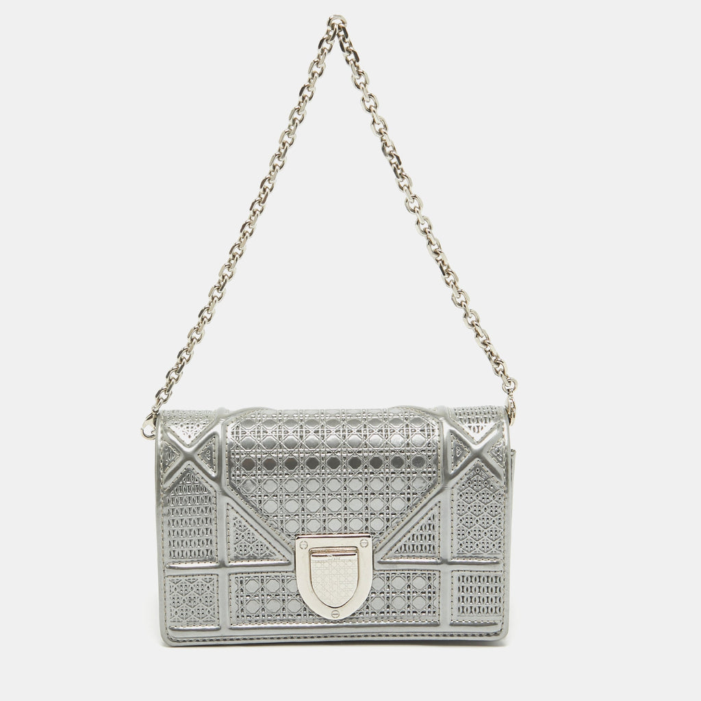 Dior Silver Cannage  Leather Baby Diorama Chain Bag