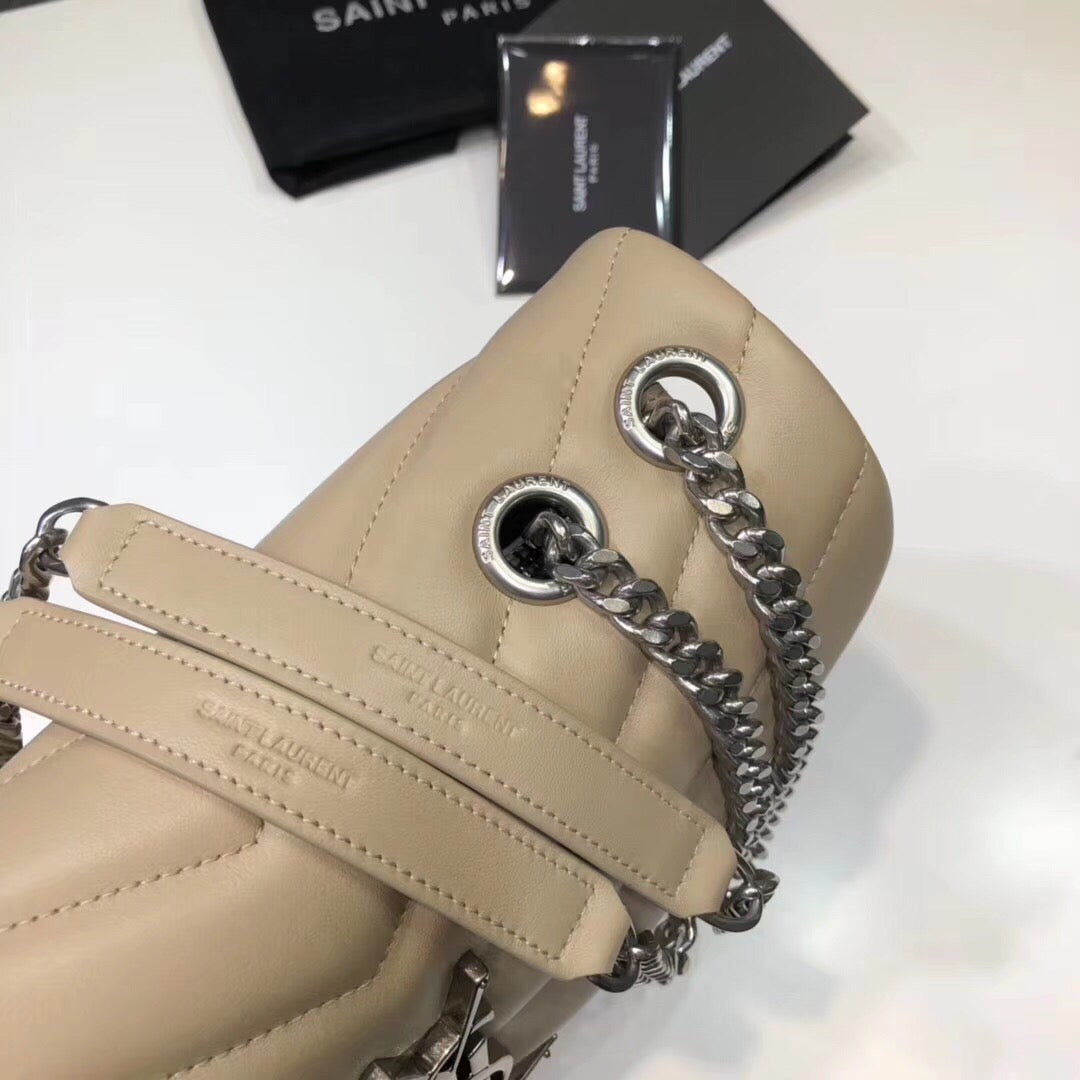 Top Quality Loulou Small Chain Bag In MatelassÃ© "Y" Beige For Women 9.8in/23cm YSLÂ 