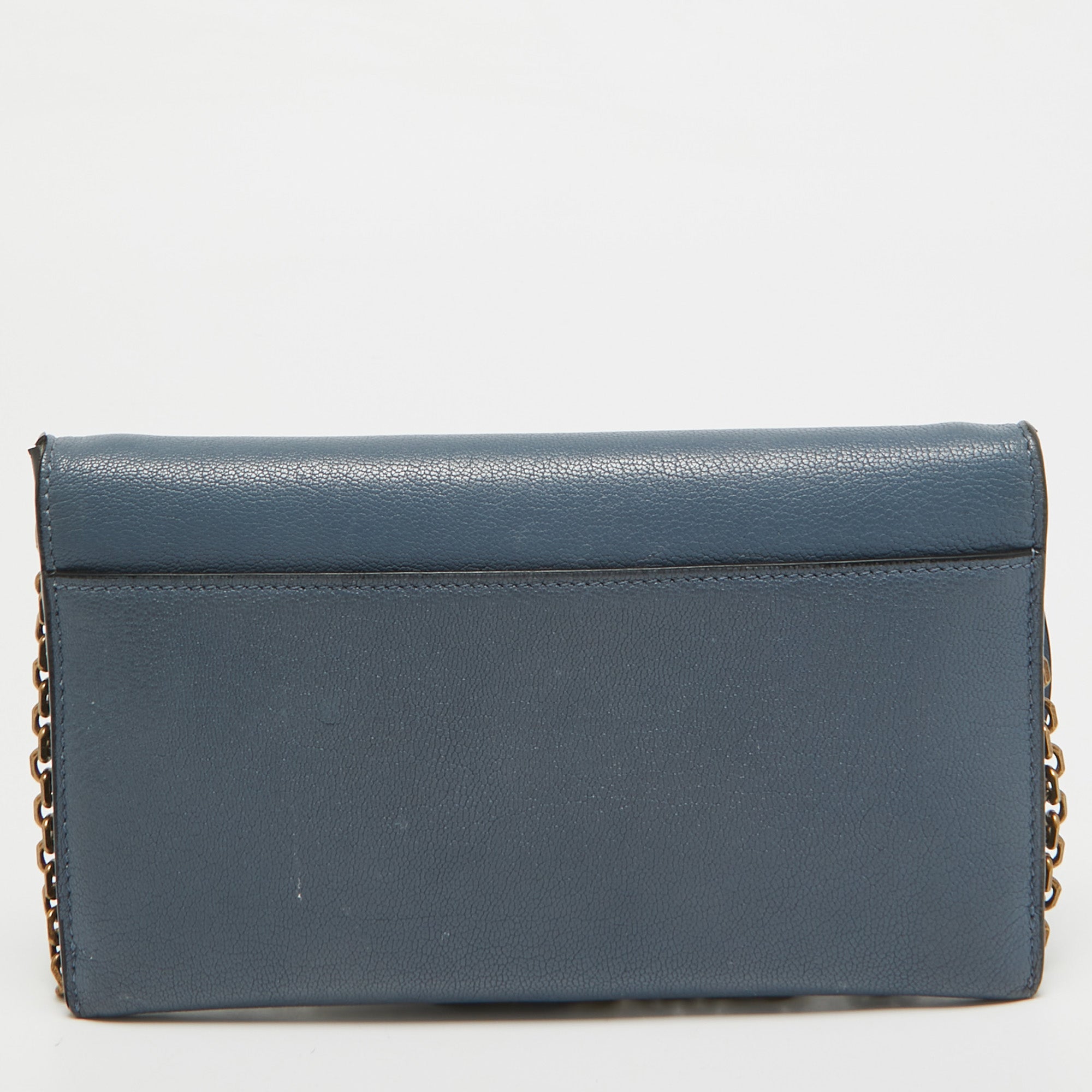 Dior Blue Leather Saddle Wallet On Chain