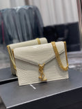 YSSL Cassandra Medium Chain Bag White In Grain De Poudre Embossed For Women 8in/22cm YSL