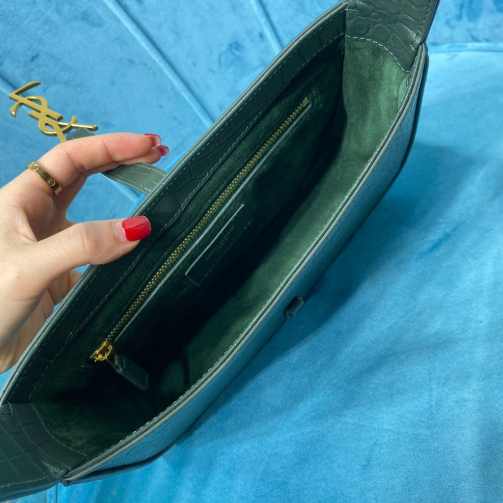 YSSL Le 5 Ã 7 Hobo Bag In Crocodile Embossed Shiny Dark Green For Women 9in/23cm YSL 657228DZE0W3045