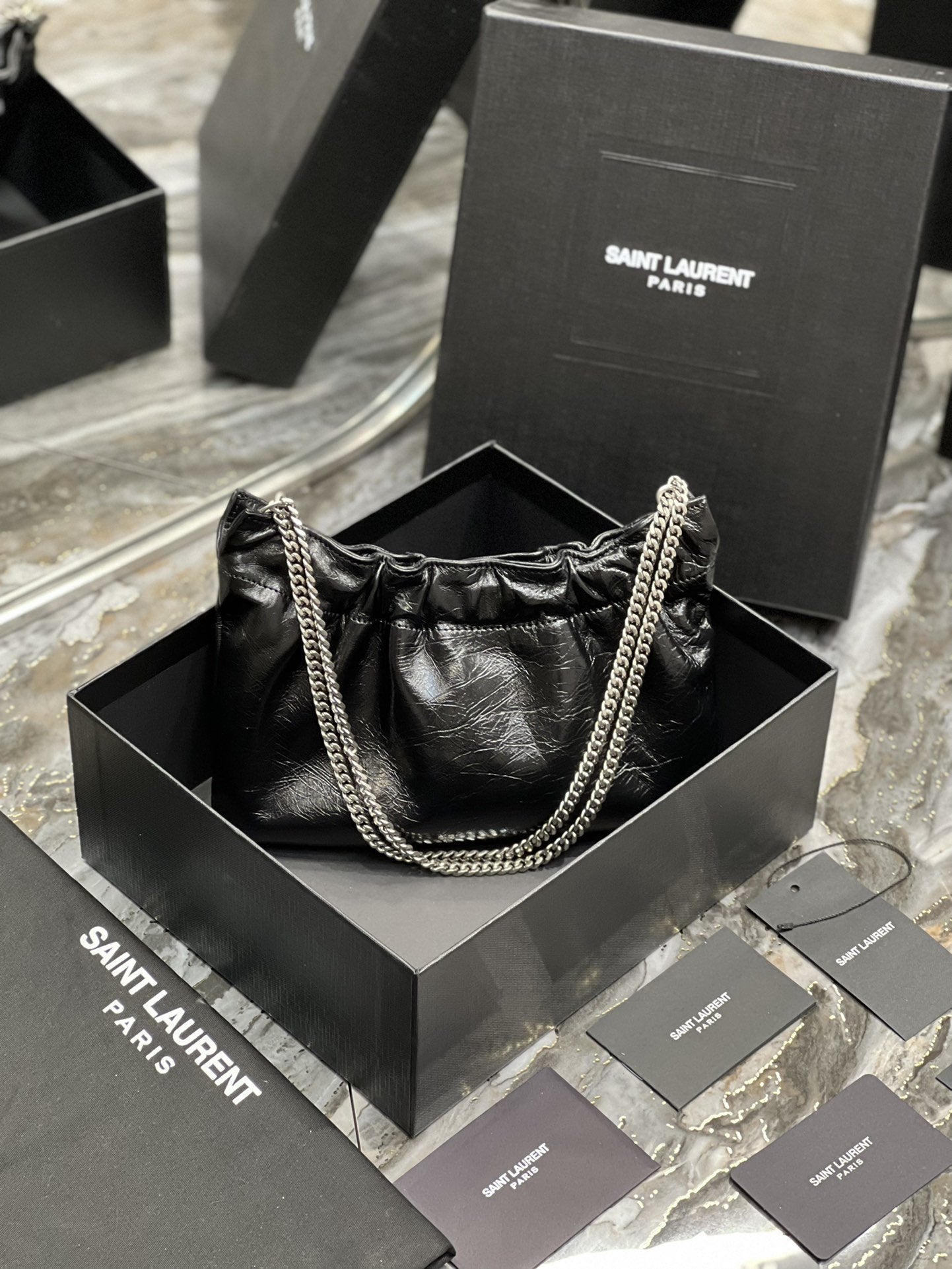 Top Quality Hobo Mini Bag Black With Silver Hardware For Women 9.4in/24cm YSl