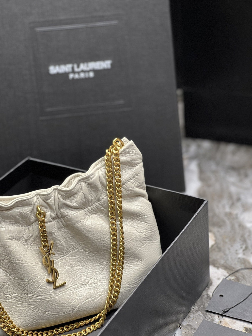 YSSL Hobo Mini Bag White With Bronze Toned Hardware For Women 9in/24cm YSl