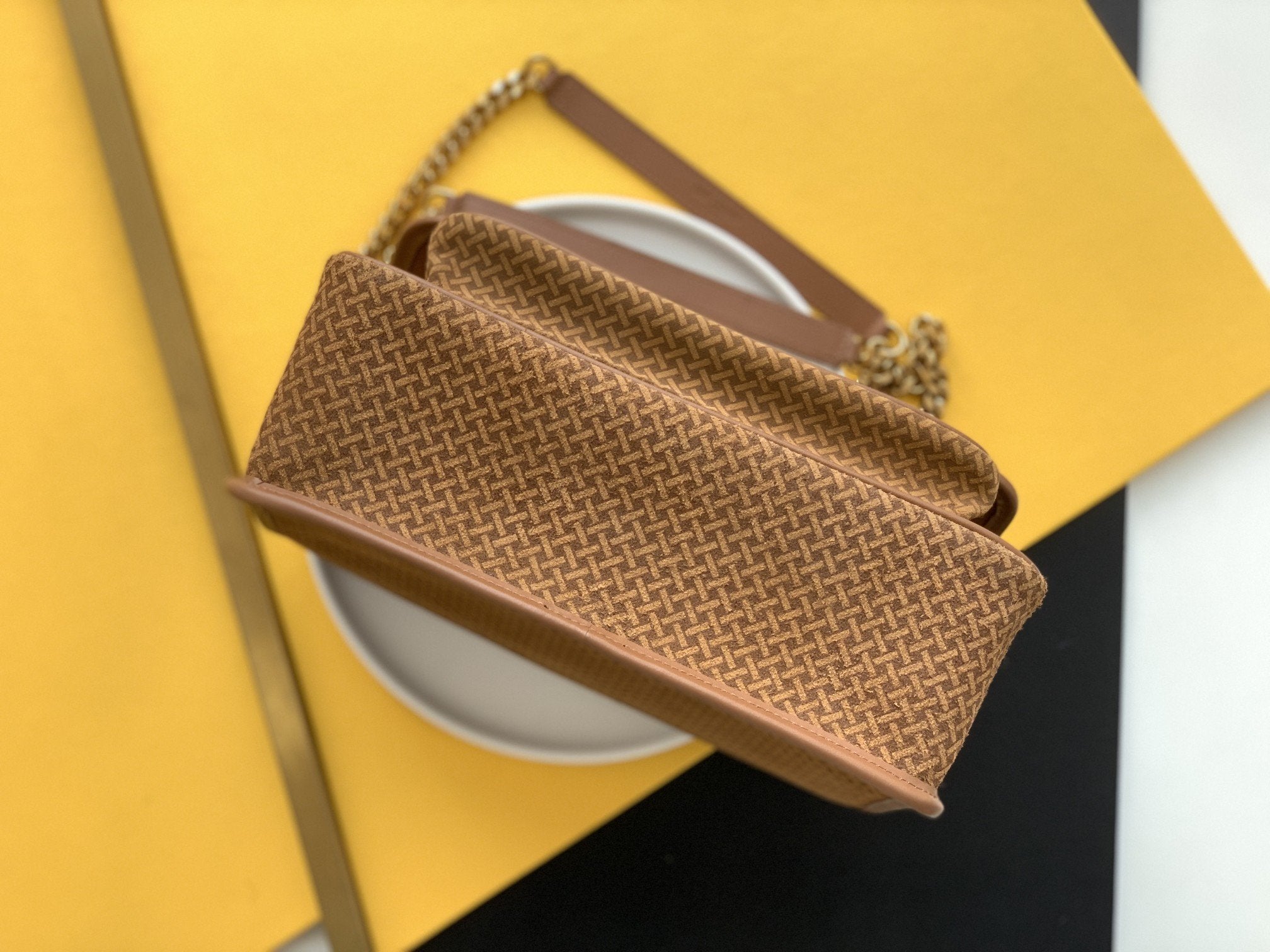 YSSL Niki Medium Chain Bag Brown In  Crinkled With Gold Toned Hardware For Women 11in/28cm YSL