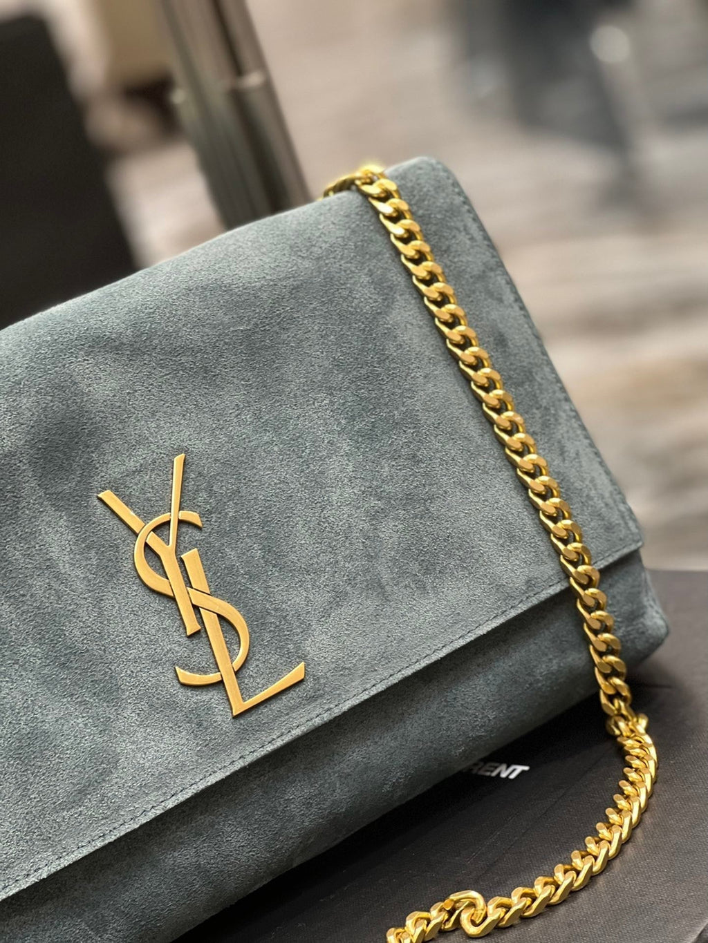 YSSL Kate Medium Reversible Chain Bag In Suede With Gold Hardware For Women 11in/29cm YSL