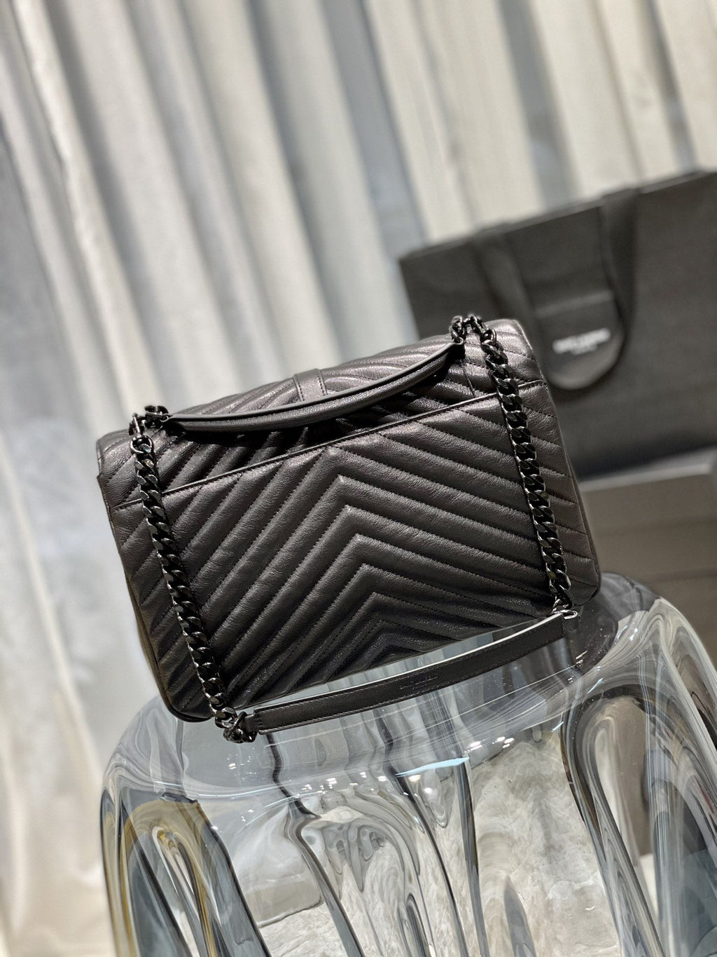 YSSL College Large Chain Bag Black With Metal Toned Hardware For Women 12in/32cm YSL 600278BRM081000