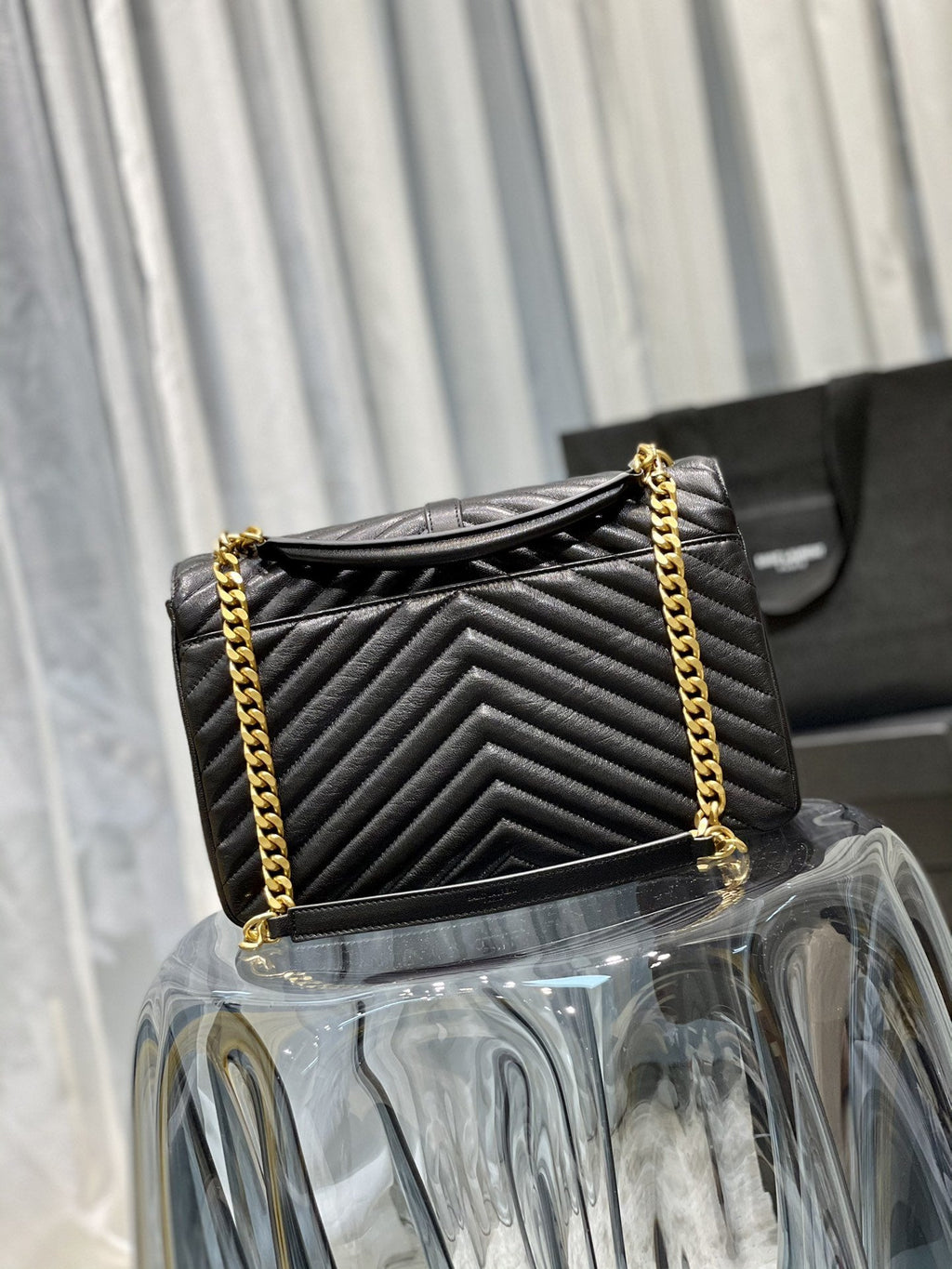 YSSL College Large Chain Bag Black With Gold Hardware For Women 12in/32cm YSL 600278BRM071000