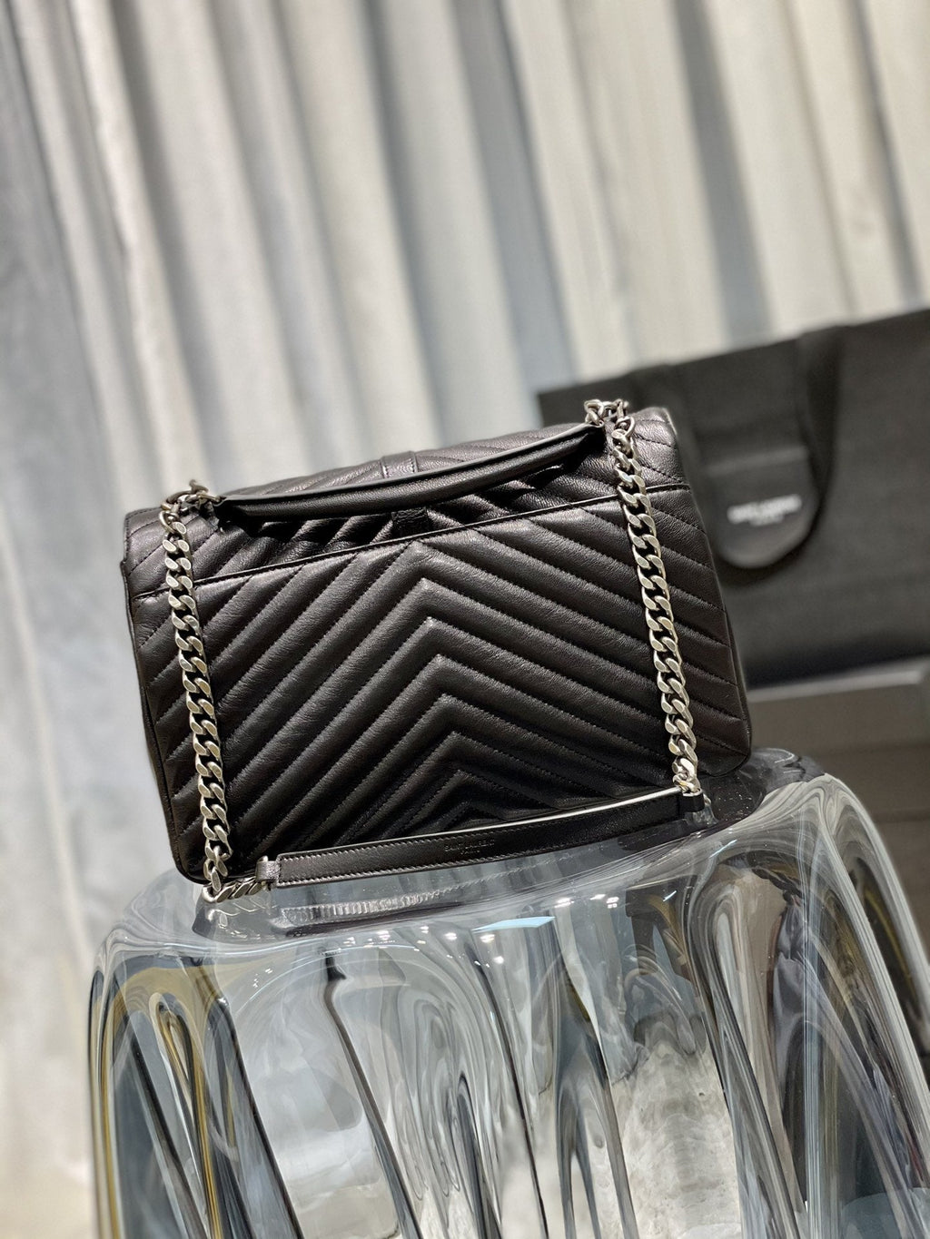 YSSL College Large Chain Bag Black With Silver TonedHardware For Women 12in/32cm YSL 600278BRM041000