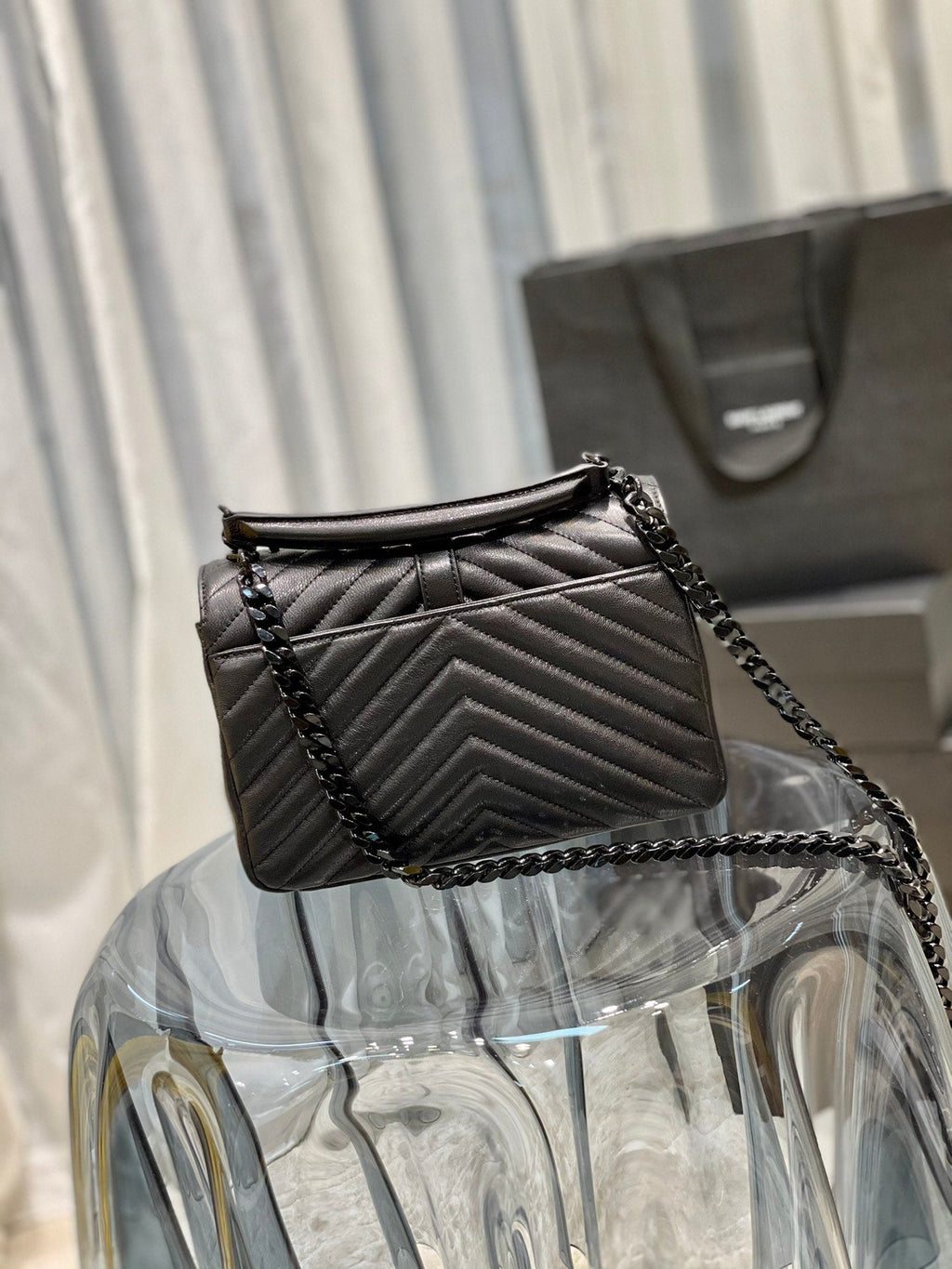 YSSL College Medium Chain Bag Black Metal Toned Hardware For Women 9in/24cm YSL 600279BRM081000