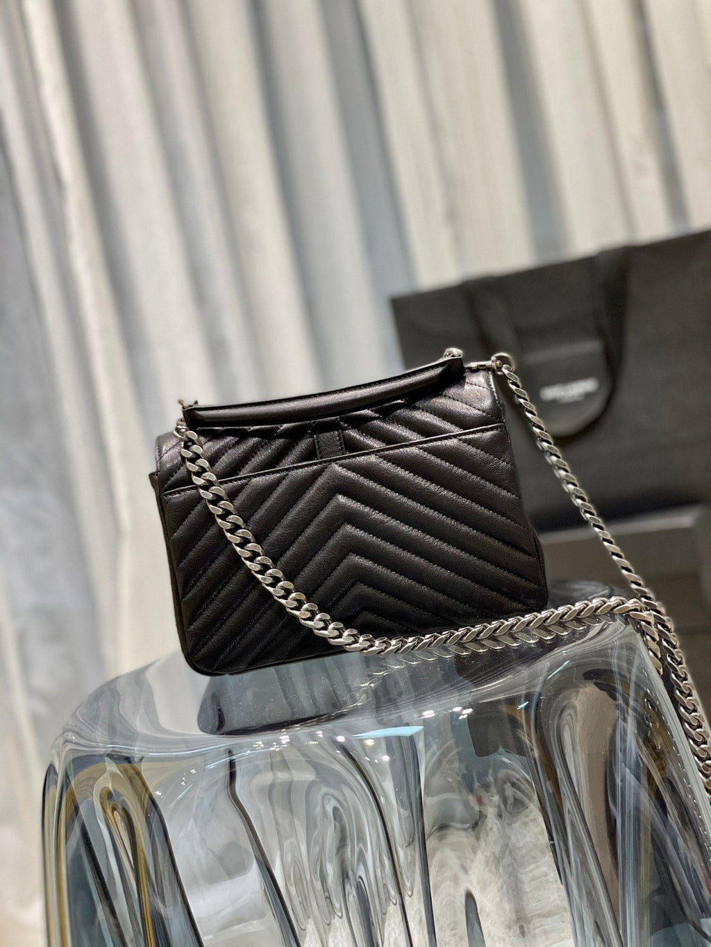 Top Quality College MeTop Qualityum Chain Bag Black Silver Toned Hardware For Women 9.4in/24cm YSL 600279BRM041000