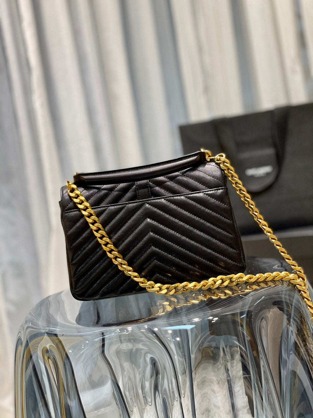 YSSL College Medium Chain Bag Black Gold Toned Hardware For Women 9in/24cm YSL