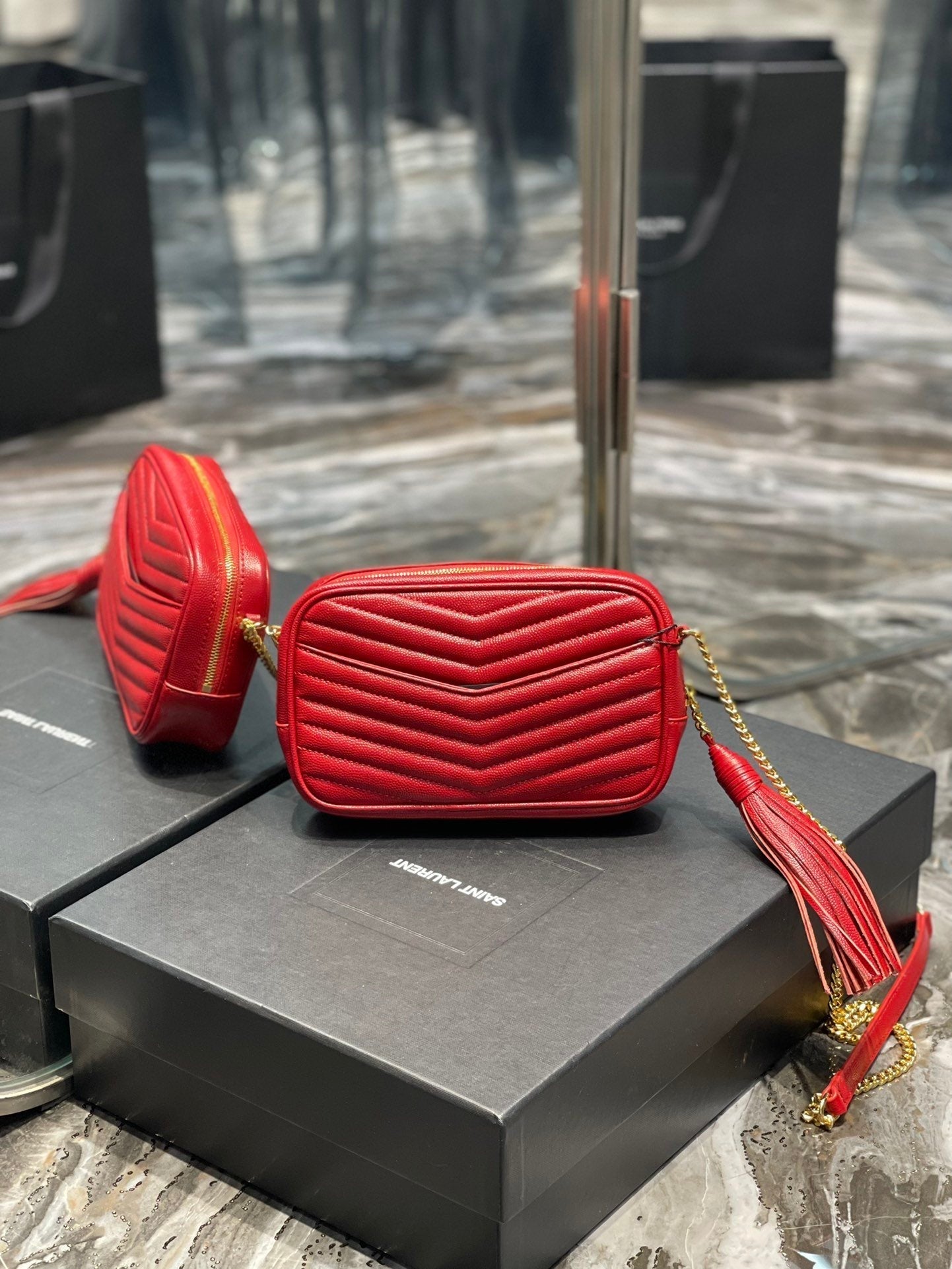 Top Quality Lou Mini Bag Red In Quilted Grain De Poudre With Gold Hardware For Women 7.4in/19cm YSl 6125791GF076008