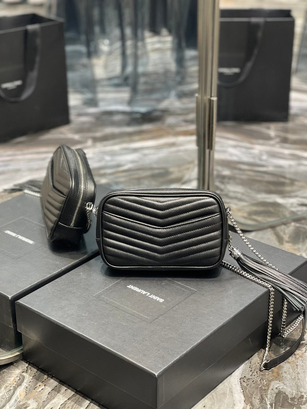 Top Quality Lou Mini Bag Black In Quilted Grain De Poudre With Silver Toned Hardware For Women 7.4in/19cm YSl 6125791GF021000