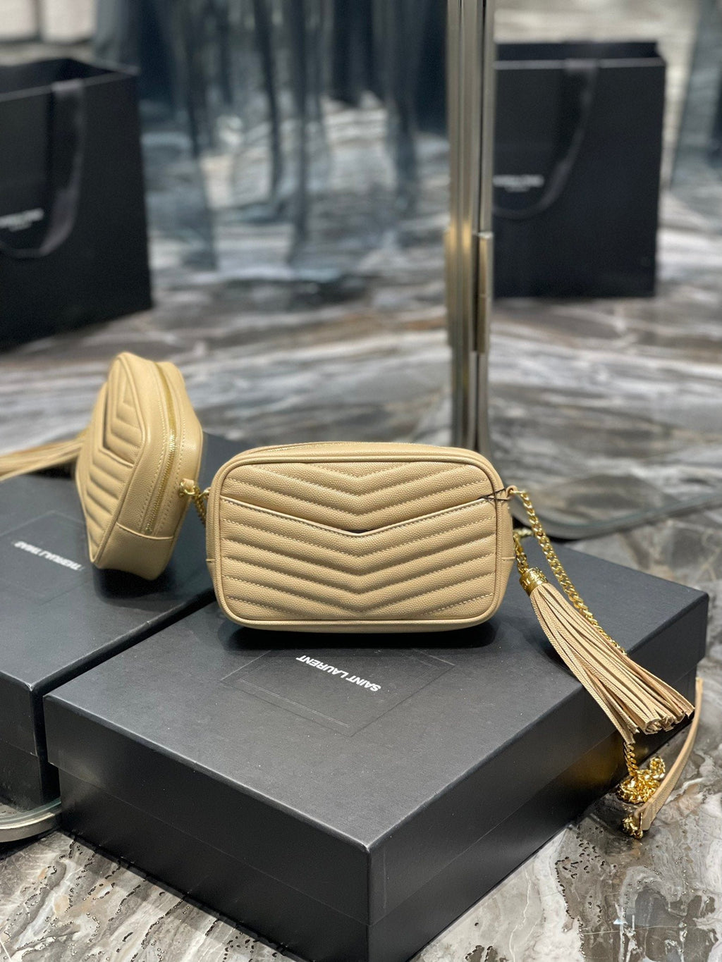 Top Quality Lou Mini Bag Beige In Quilted Grain De Poudre With Gold Hardware For Women 7.4in/19cm YSl 6125791GF012721