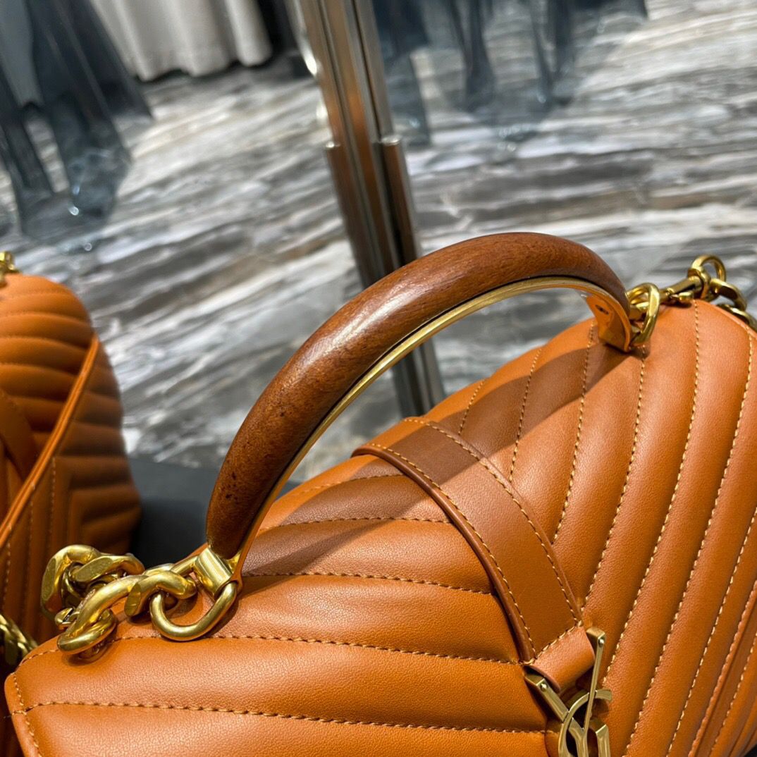 YSSL College Medium Chain Bag Brown Gold Toned Hardware For Women 9in/24cm YSL 600279BRM076309