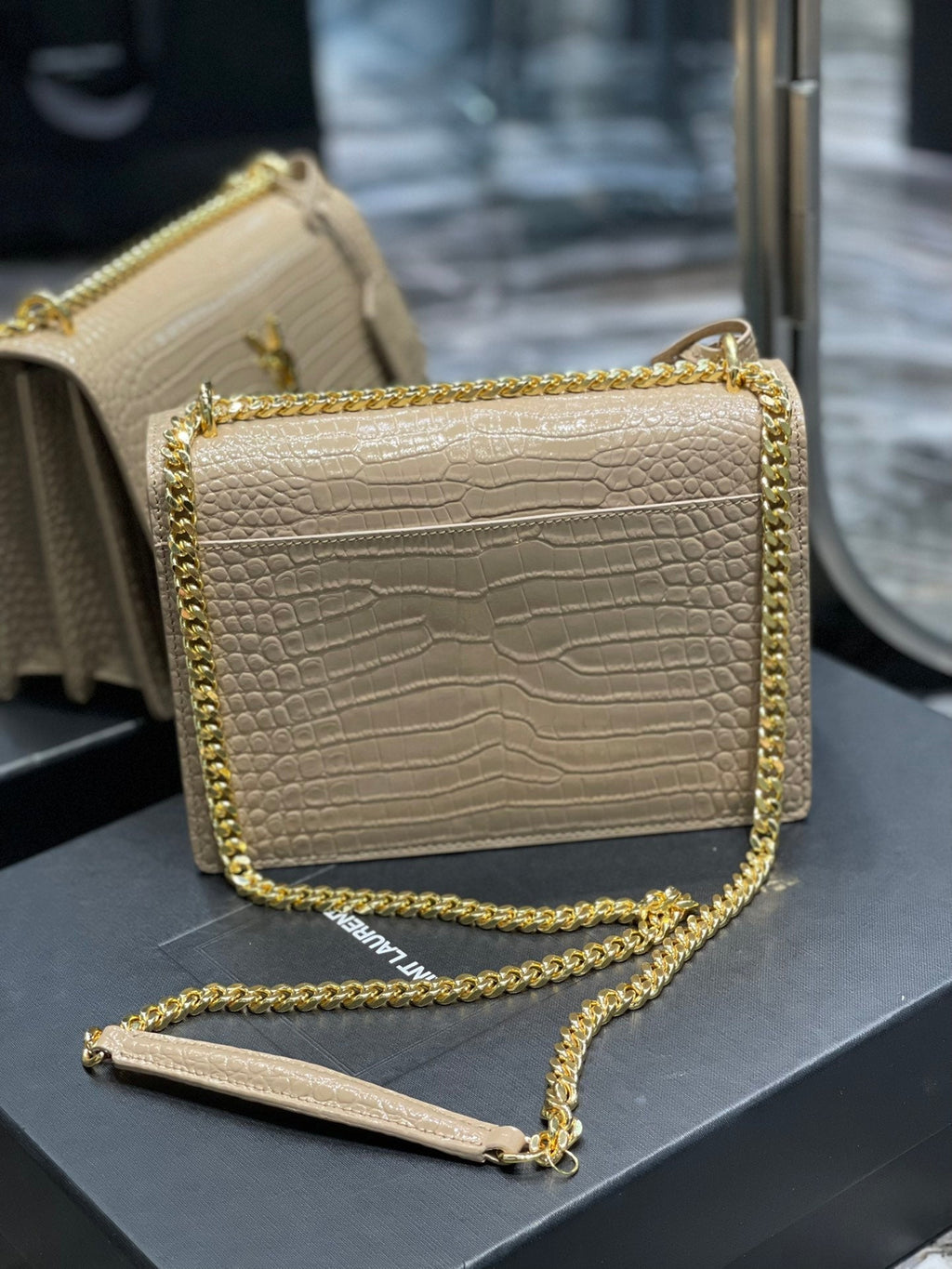 YSSL Sunset Medium Chain Bag For Women 8in/22cm Beige YSL 442906DND0J2721