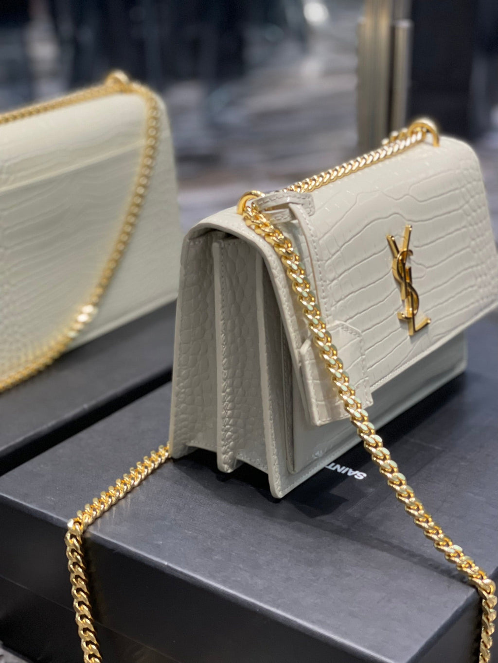 YSSL Sunset Medium Chain Bag For Women 8in/22cm White YSL 442906DND0J9207