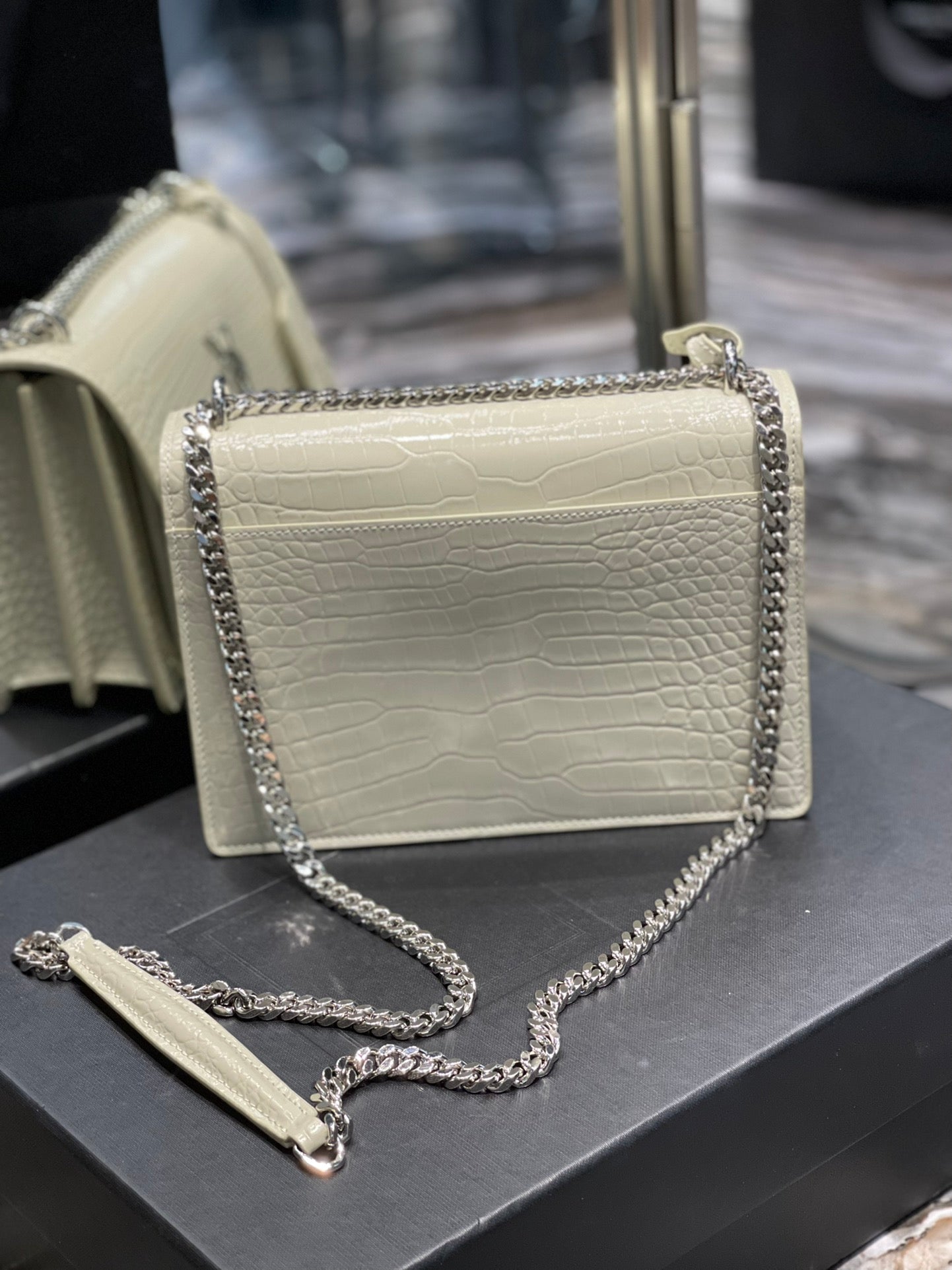 YSSL Sunset Medium Chain Bag For Women 8in/22cm White YSL 442906DND0N9207