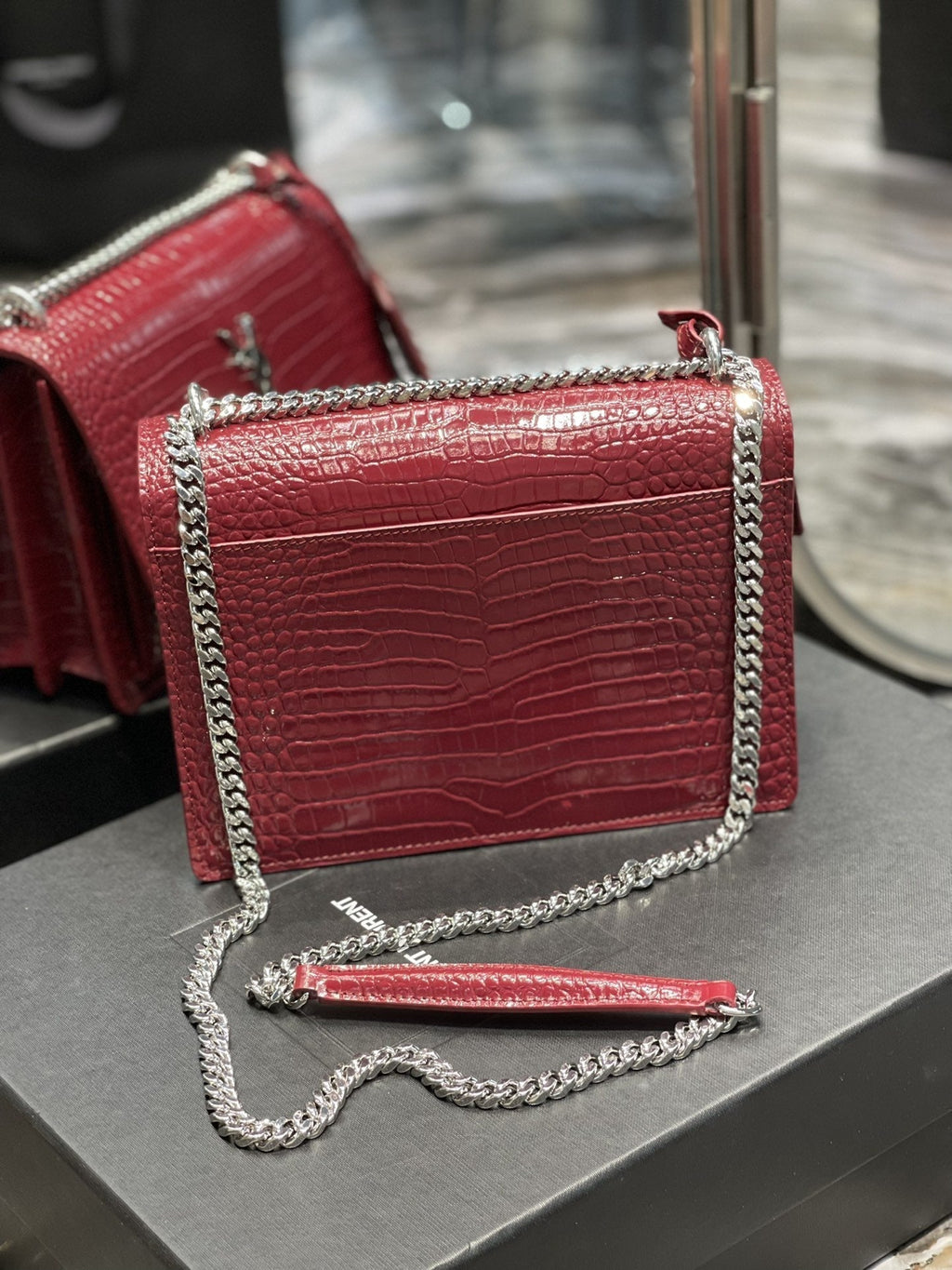 YSSL Sunset Medium Chain Bag Red For Women 8in/22cm YSL