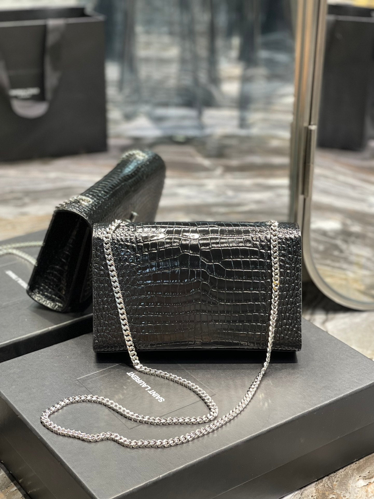 YSSL Kata Medium Chain Bag Black With Tassel For Women 9in/24cm YSL 354119DND0N1000