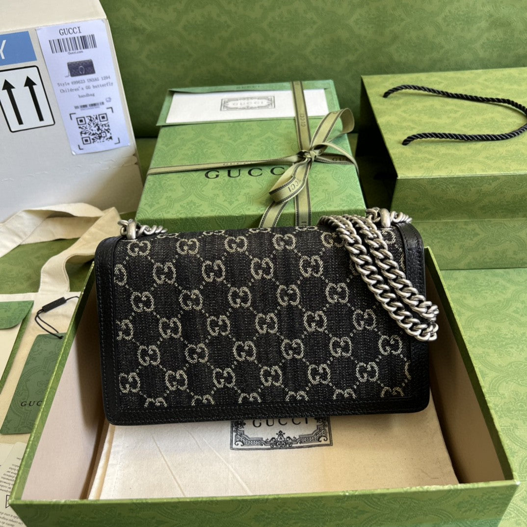 Gucci Dioronysus Small Gucci Shoulder Bag Black And Ivory Gucci Denim Jacquard For Women 10in/25cm 499623 UN3BN 1274