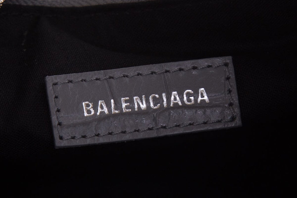 Balenciaga Grey Cagole Croc Embossed Shoulder Bag