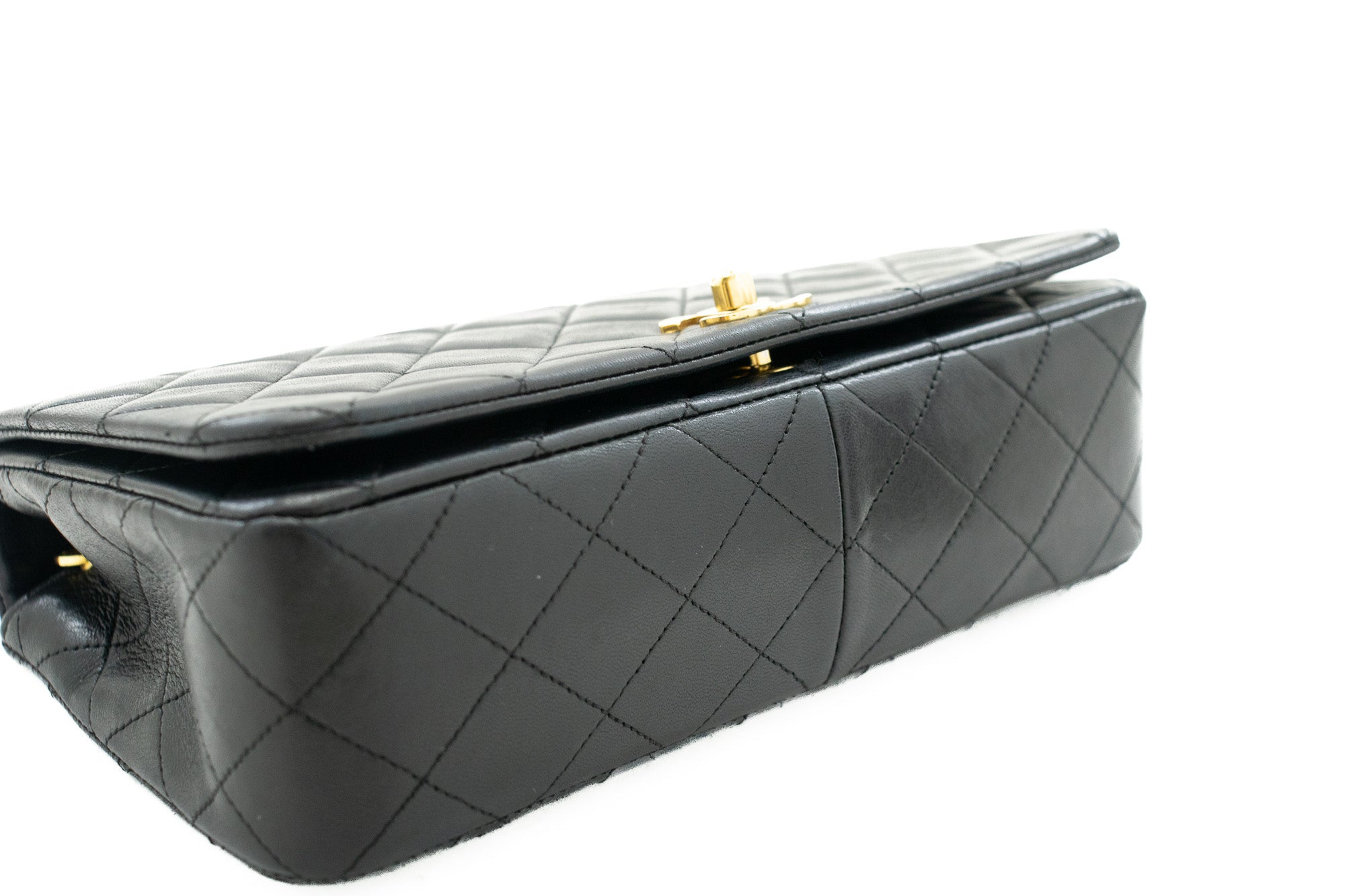 CHANEL Full Flap Chain Shoulder Bag Black Quilted Lambskin Leather j95