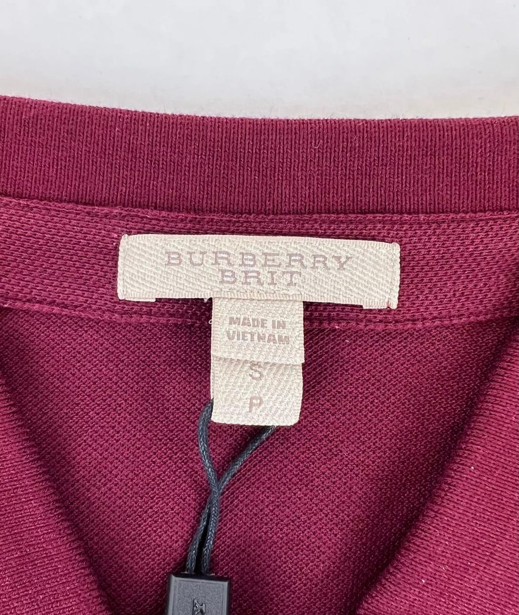 Burberry Men's Deep Claret Cotton Embroidered Logo Polo Shirt S