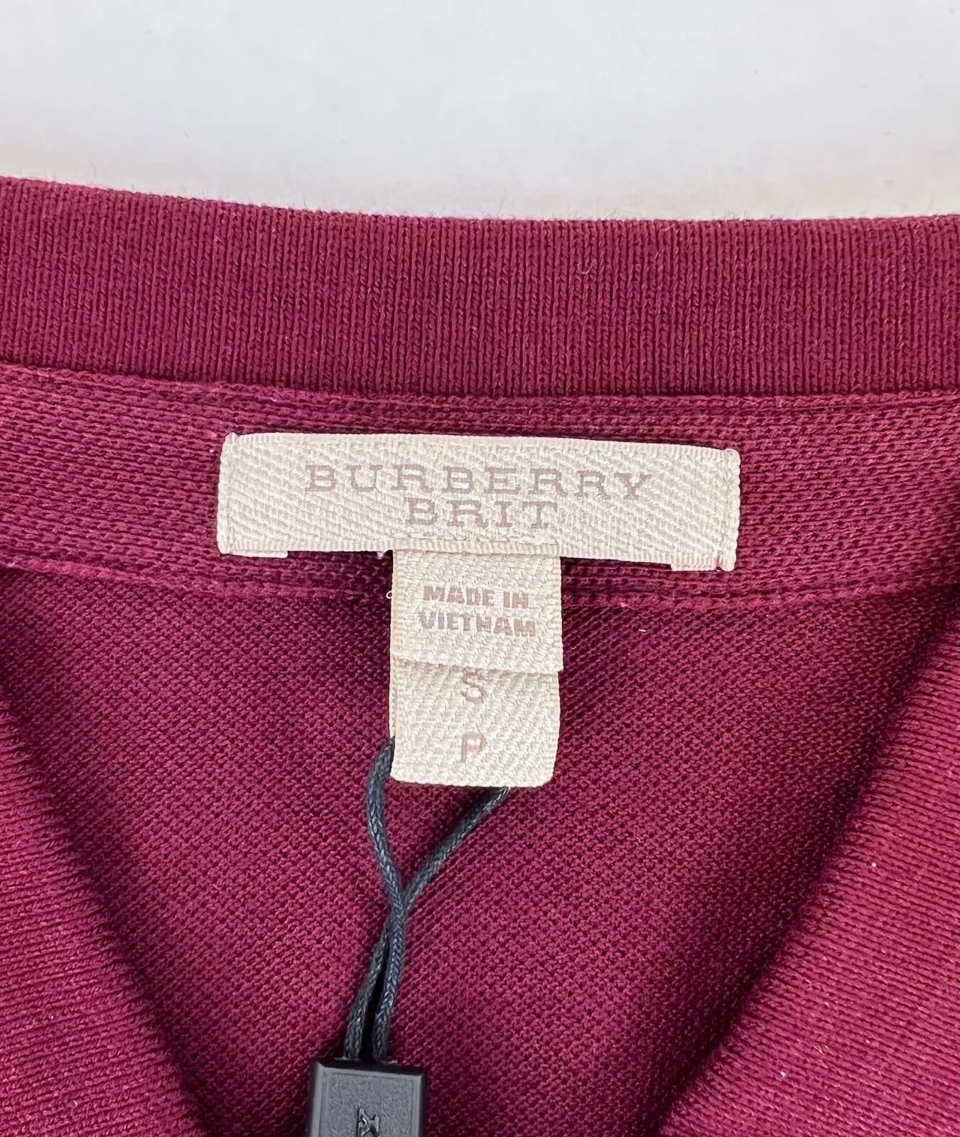 Burberry Men's Deep Claret Cotton Embroidered Logo Polo Shirt S
