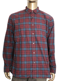 Burberry Alexander Men's Crimson Red/Blue Checked Cotton Shirt (S