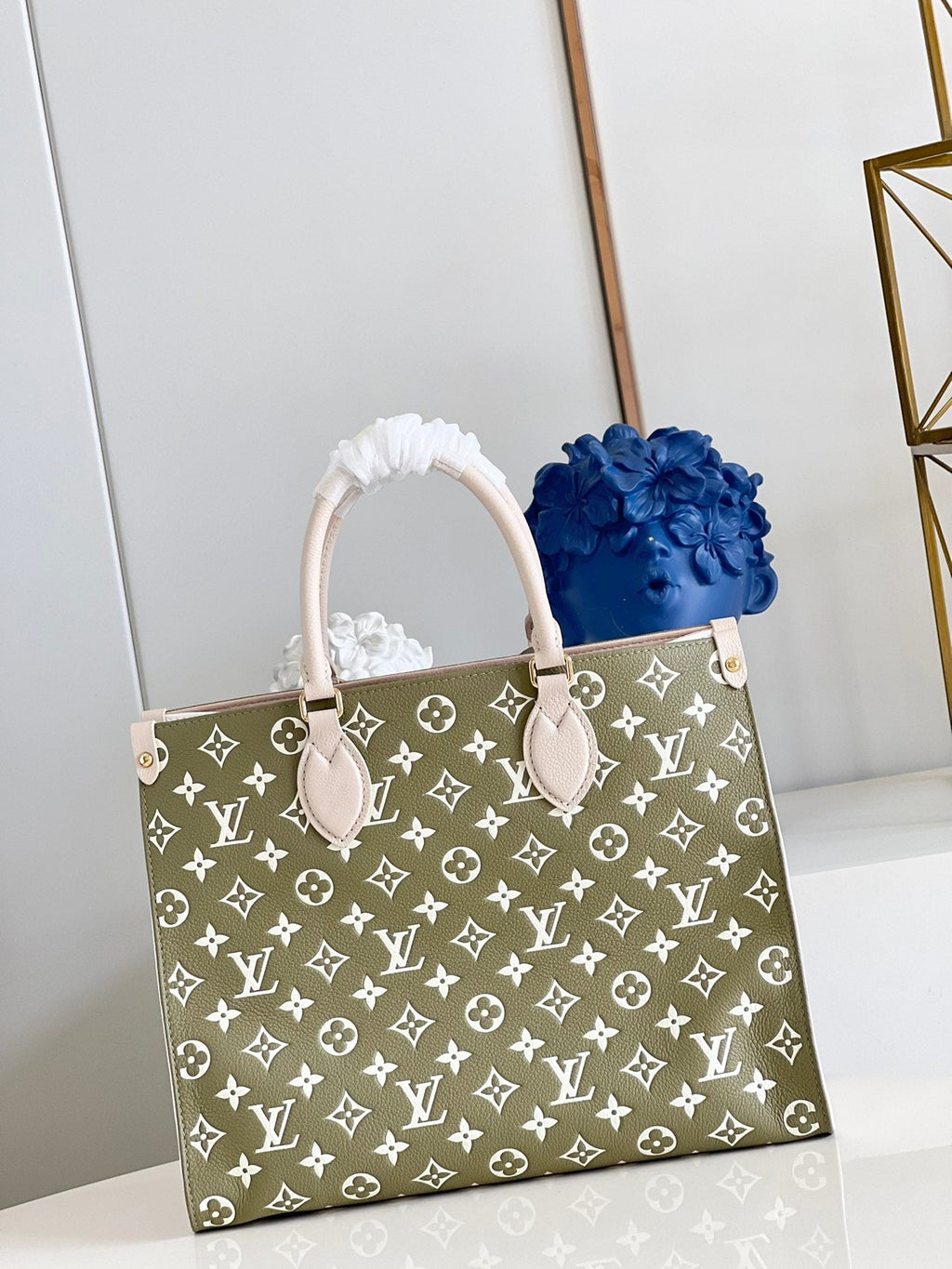 Louis Vuitton Onthego MM Monogram Empreinte Khaki Green For Women,  Tote Bags 35cm Louis Vuitton M46060