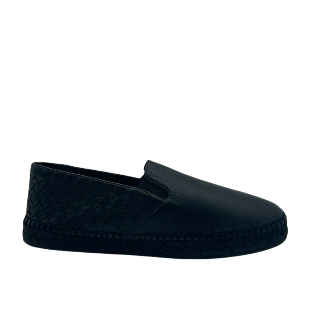 Bottega Veneta Men's Black Leather Woven Slip on Espadrilles 407387 1000 (41EU / 8US)