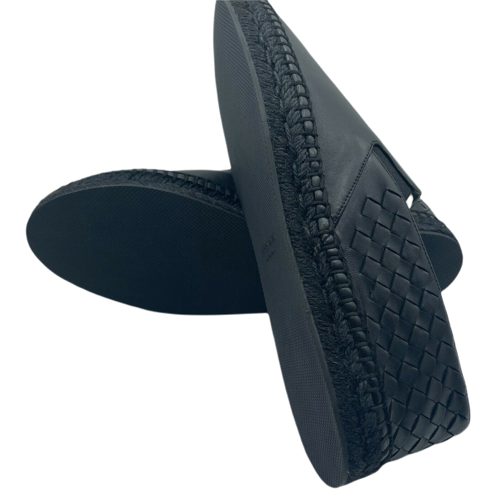 Bottega Veneta Men's Black Leather Woven Slip on Espadrilles 407387 1000 (41EU / 8US)