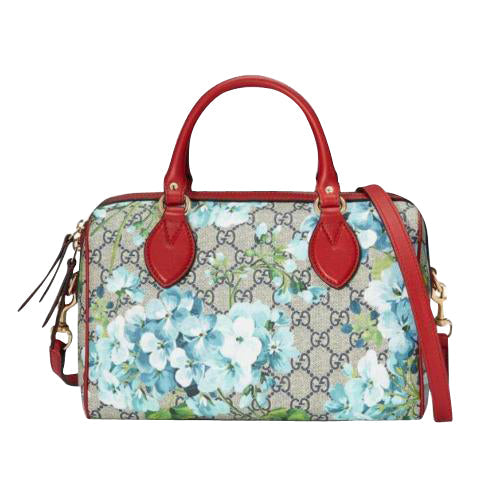 Gucci Blue Gucci Blooms Coated Canvas Small Boston Top Handle Bag