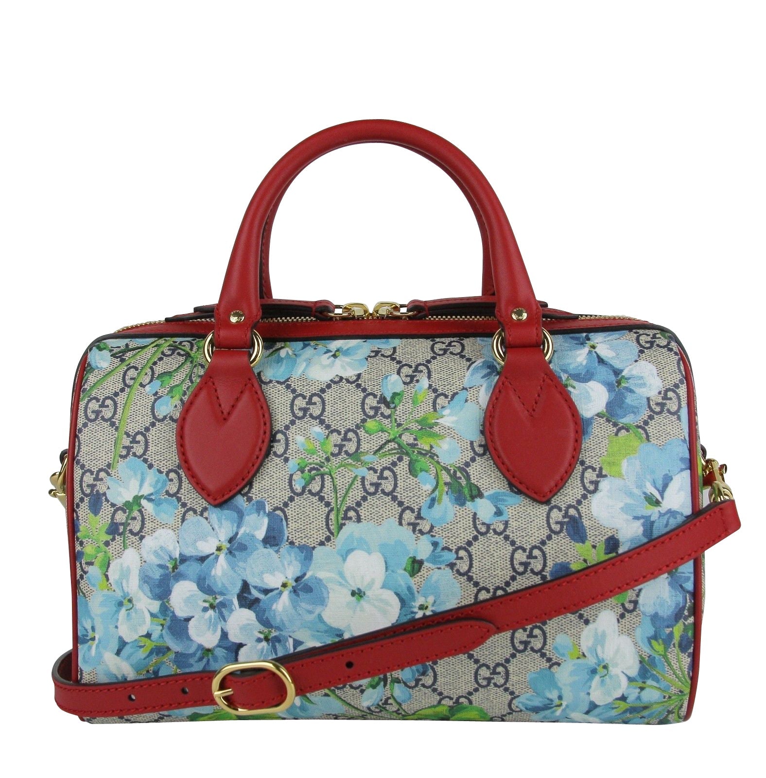 Gucci Blue Gucci Blooms Coated Canvas Small Boston Top Handle Bag