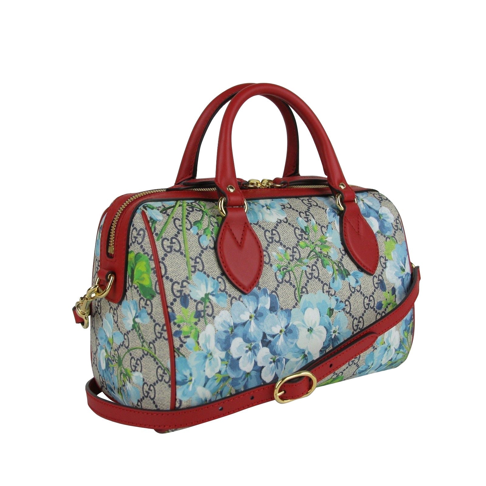 Gucci Blue Gucci Blooms Coated Canvas Small Boston Top Handle Bag