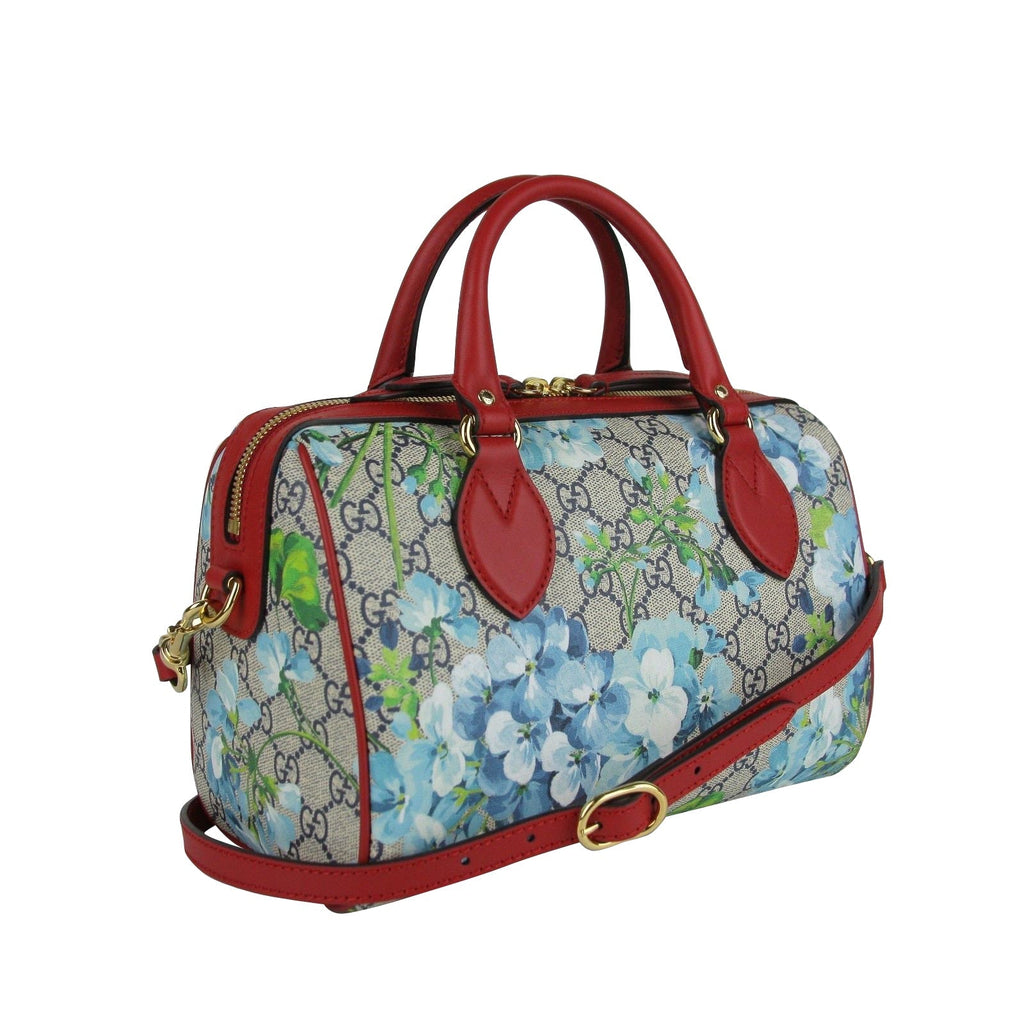 Gucci Blue Gucci Blooms Coated Canvas Small Boston Top Handle Bag