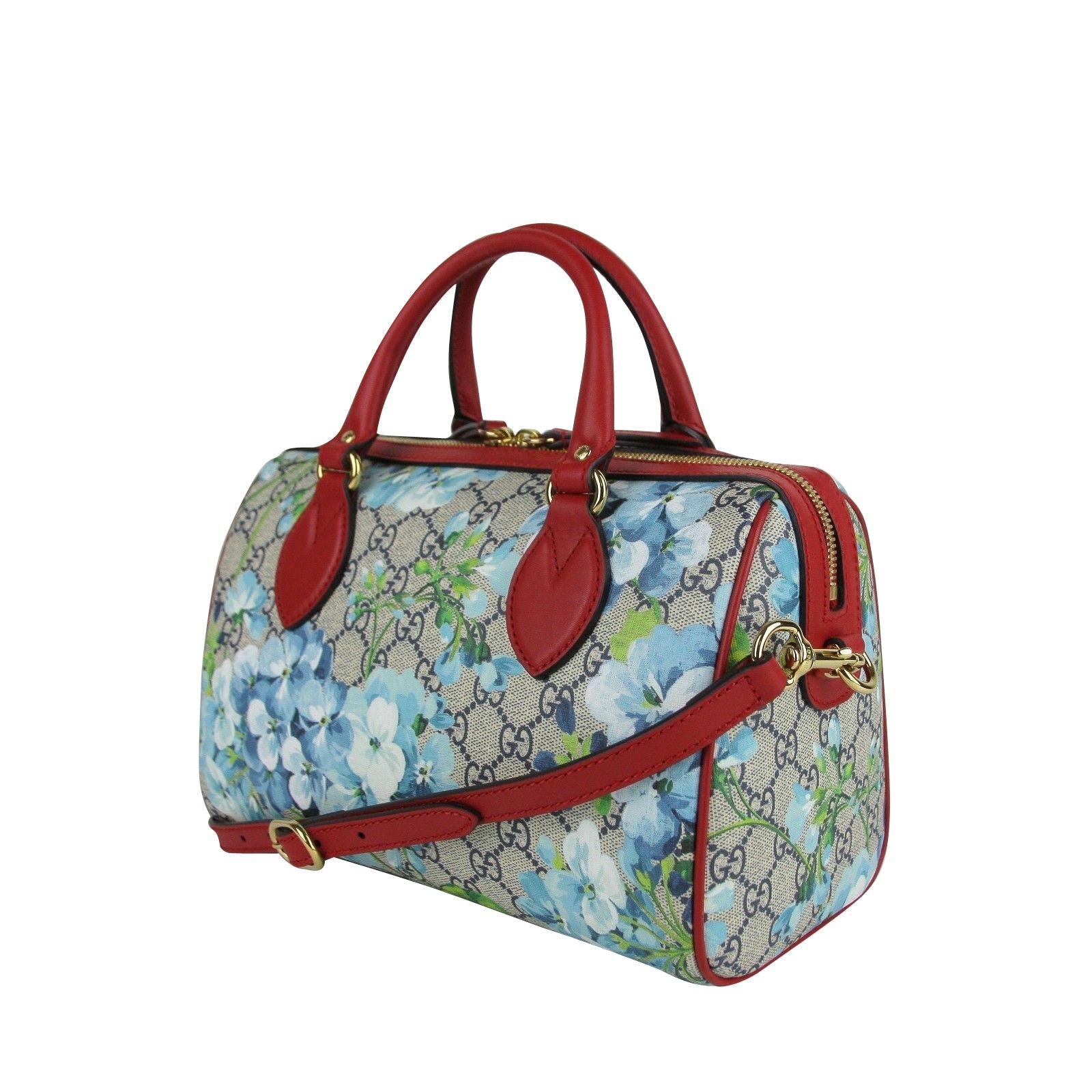 Gucci Blue Gucci Blooms Coated Canvas Small Boston Top Handle Bag