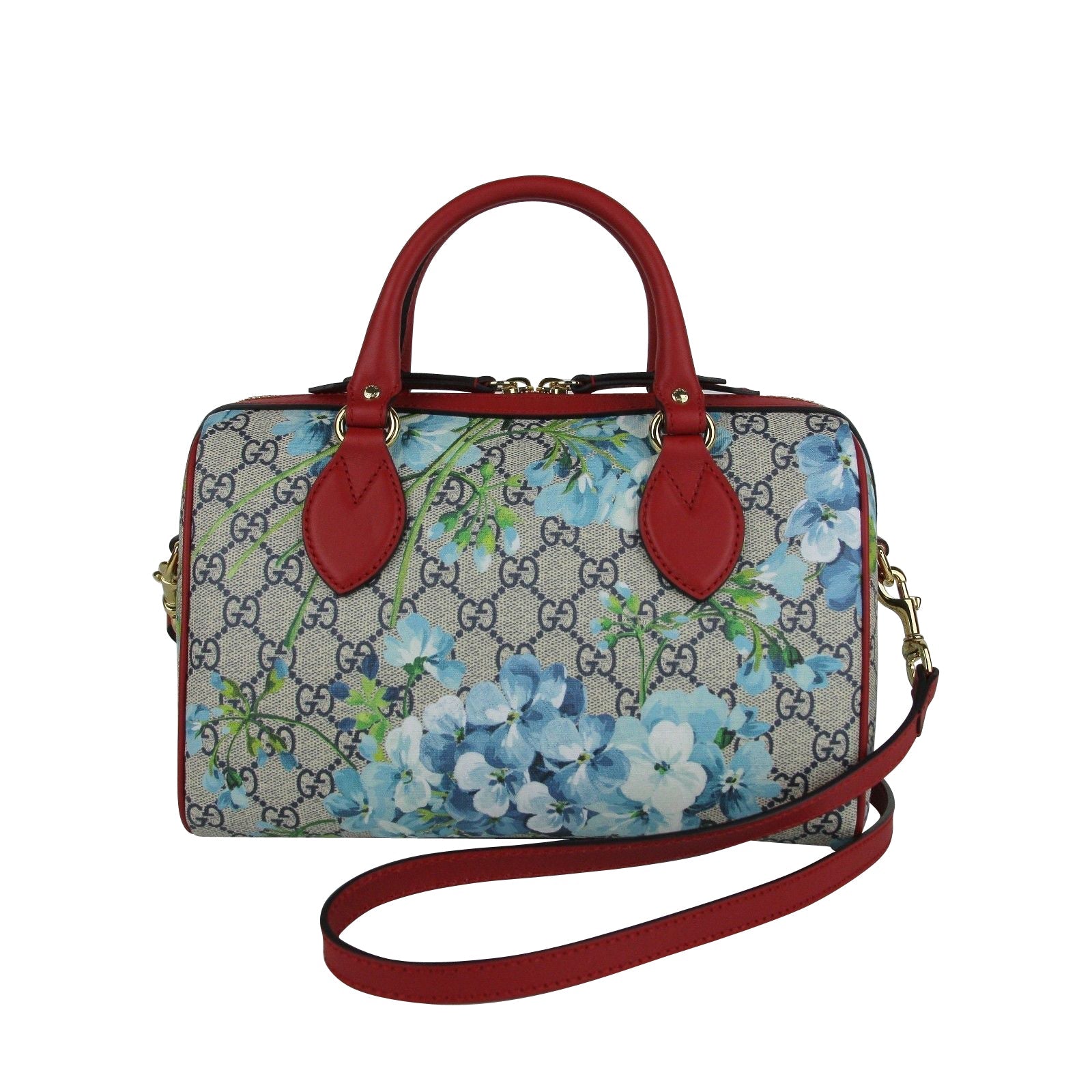 Gucci Blue Gucci Blooms Coated Canvas Small Boston Top Handle Bag