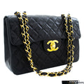 CHANEL Classic Large 13" Flap Chain Shoulder Bag Black Lambskin j82