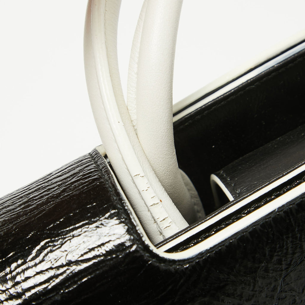 Dior Black/white Crinkled  Leather Medium Diorever Top Handle Bag