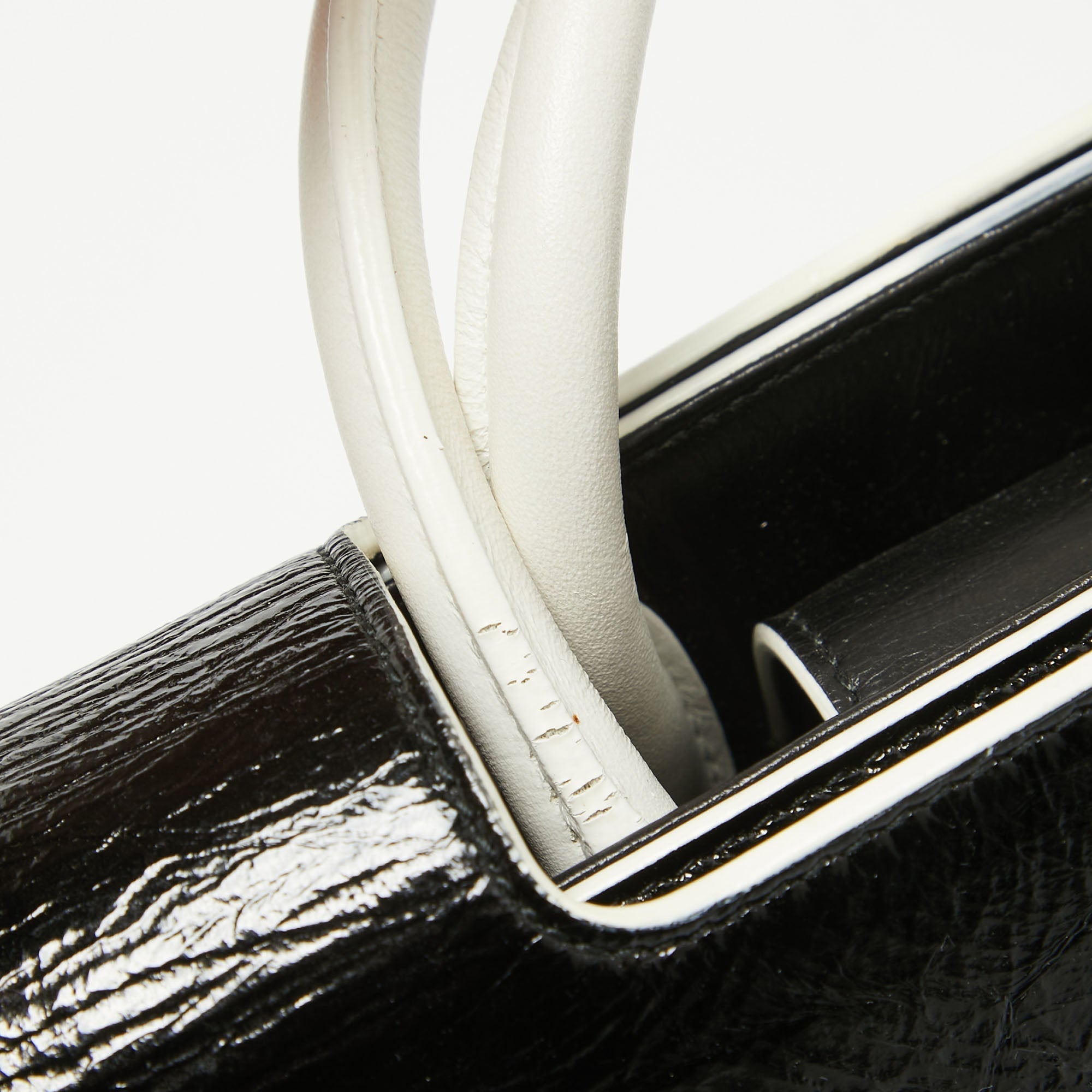 Dior Black/white Crinkled  Leather Medium Diorever Top Handle Bag