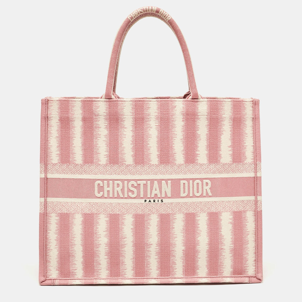 Dior Pink/white Canvas Large Stripe Book Tote
