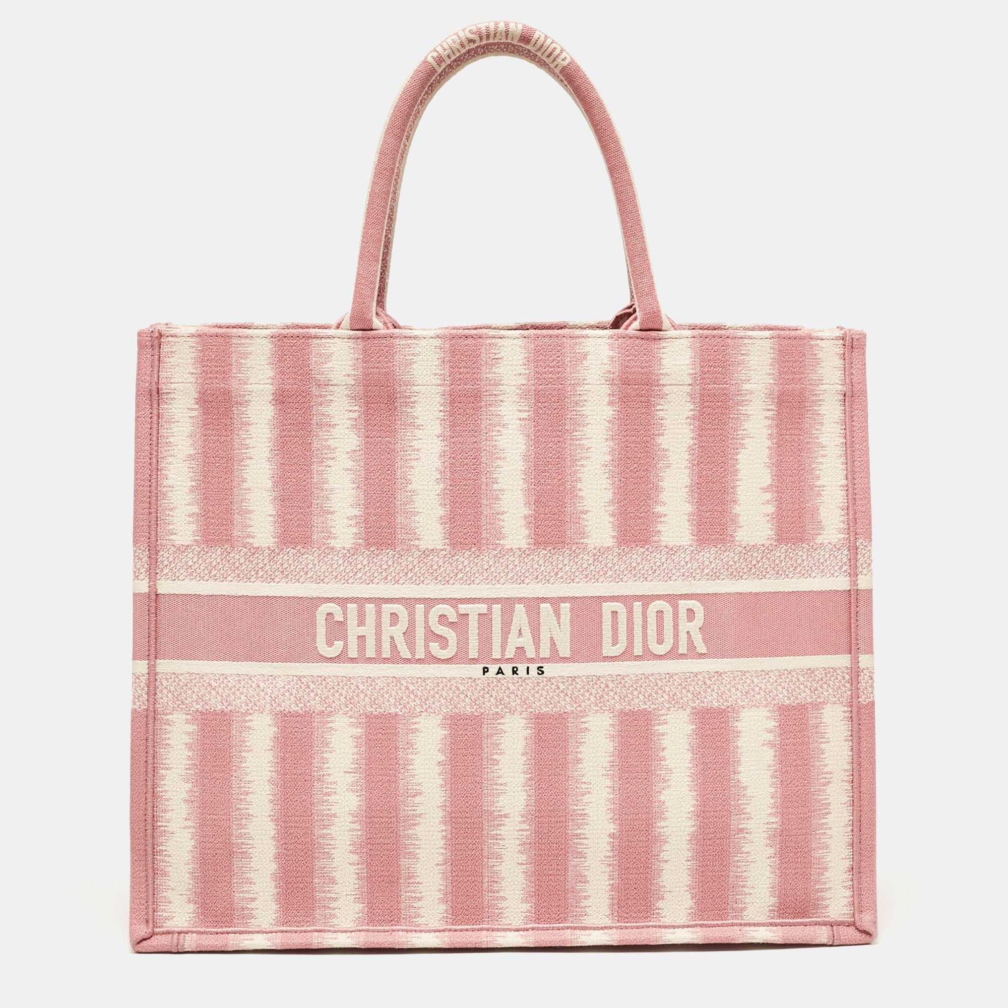 Dior Pink/white Canvas Large Stripe Book Tote