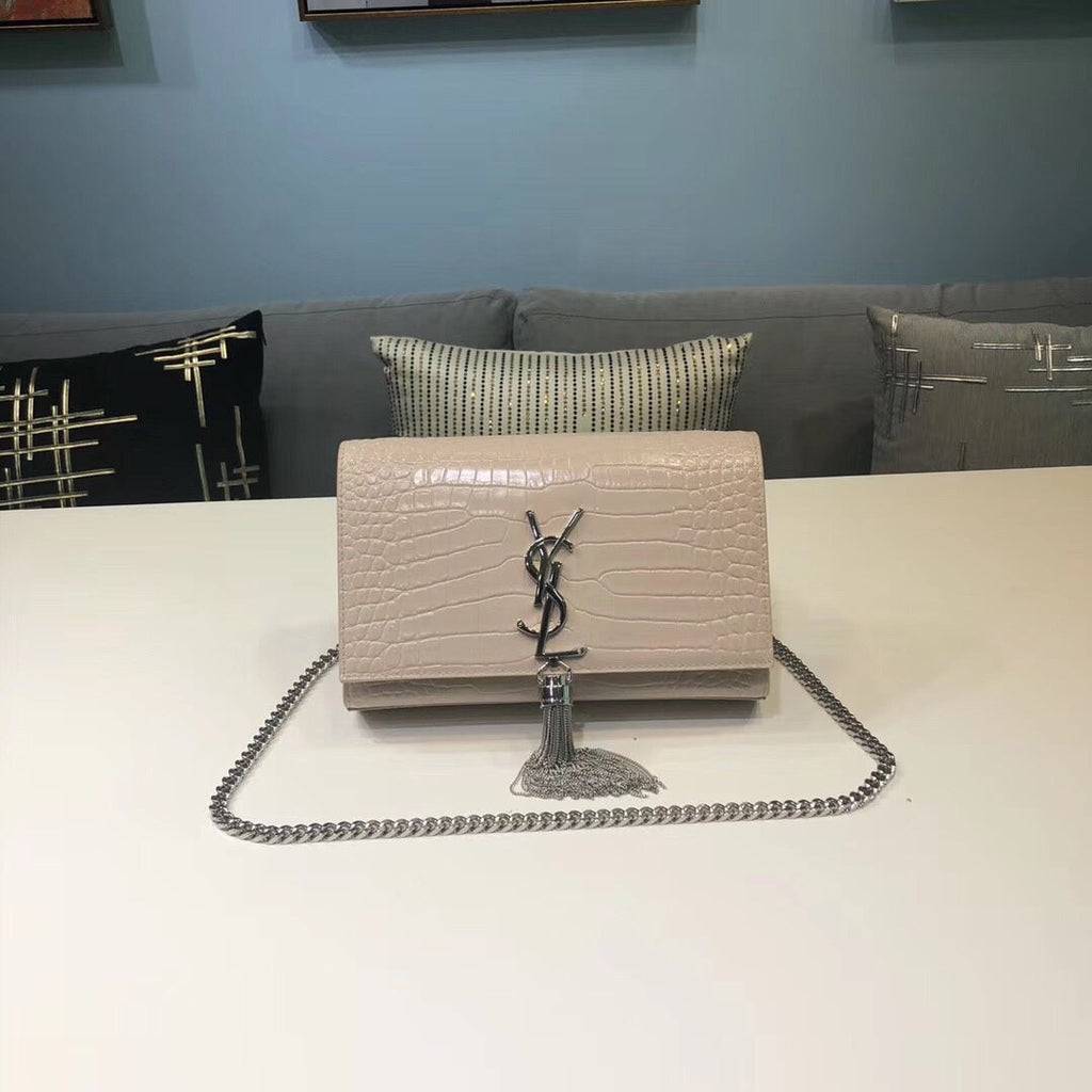 YSSL Kate Small Chain Bag With Tassel In Embossed Beige For Women 7.8in/20cm YSLÂ 